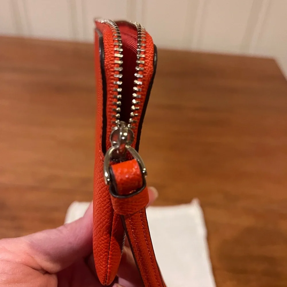 Coach Corner Zip Wristlet Leather Pebbled Burnt Orange NEW